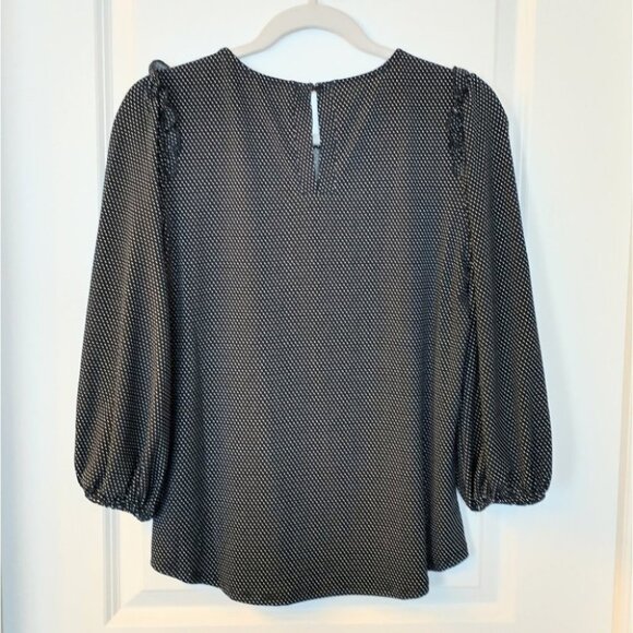 Women's Adrianna Papell Black and White Polka Dot Ruffle Blouse Size Small - Picture 2 of 11